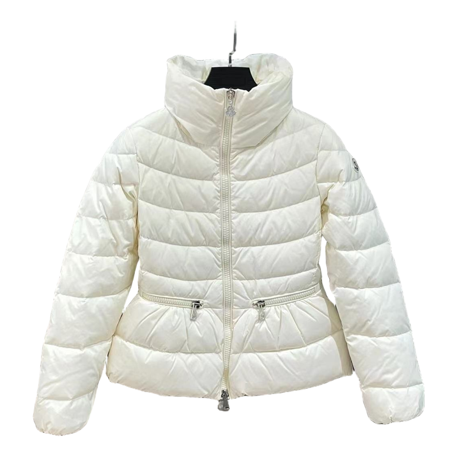 Moncler Ivory Stand-Collar Down Puffer Jacket with Drawstring Waist