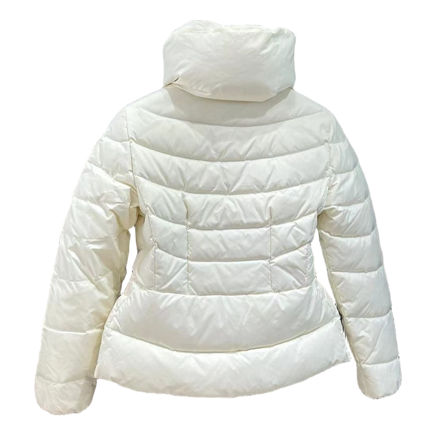 Moncler Ivory Stand-Collar Down Puffer Jacket with Drawstring Waist