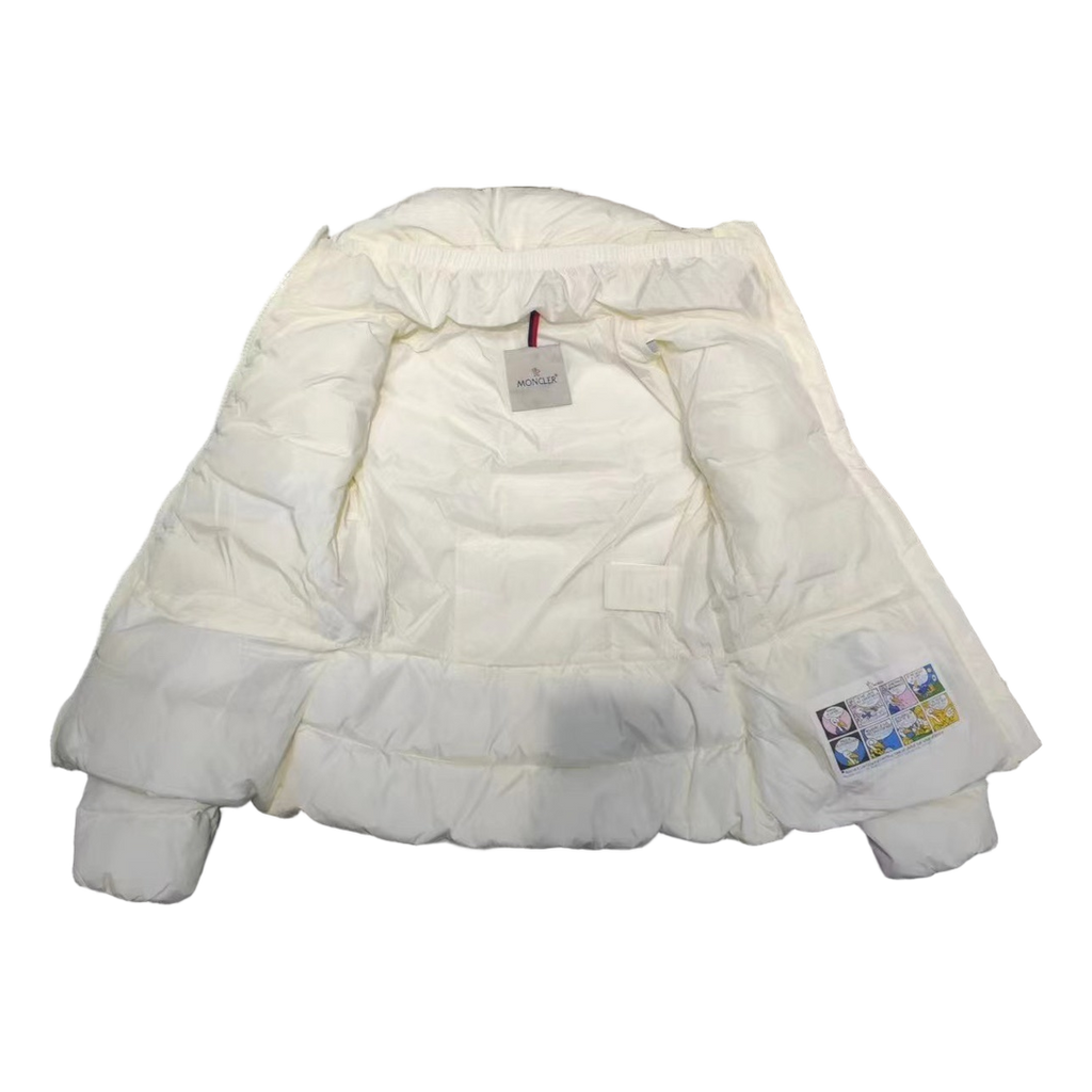 Moncler Ivory Stand-Collar Down Puffer Jacket with Drawstring Waist