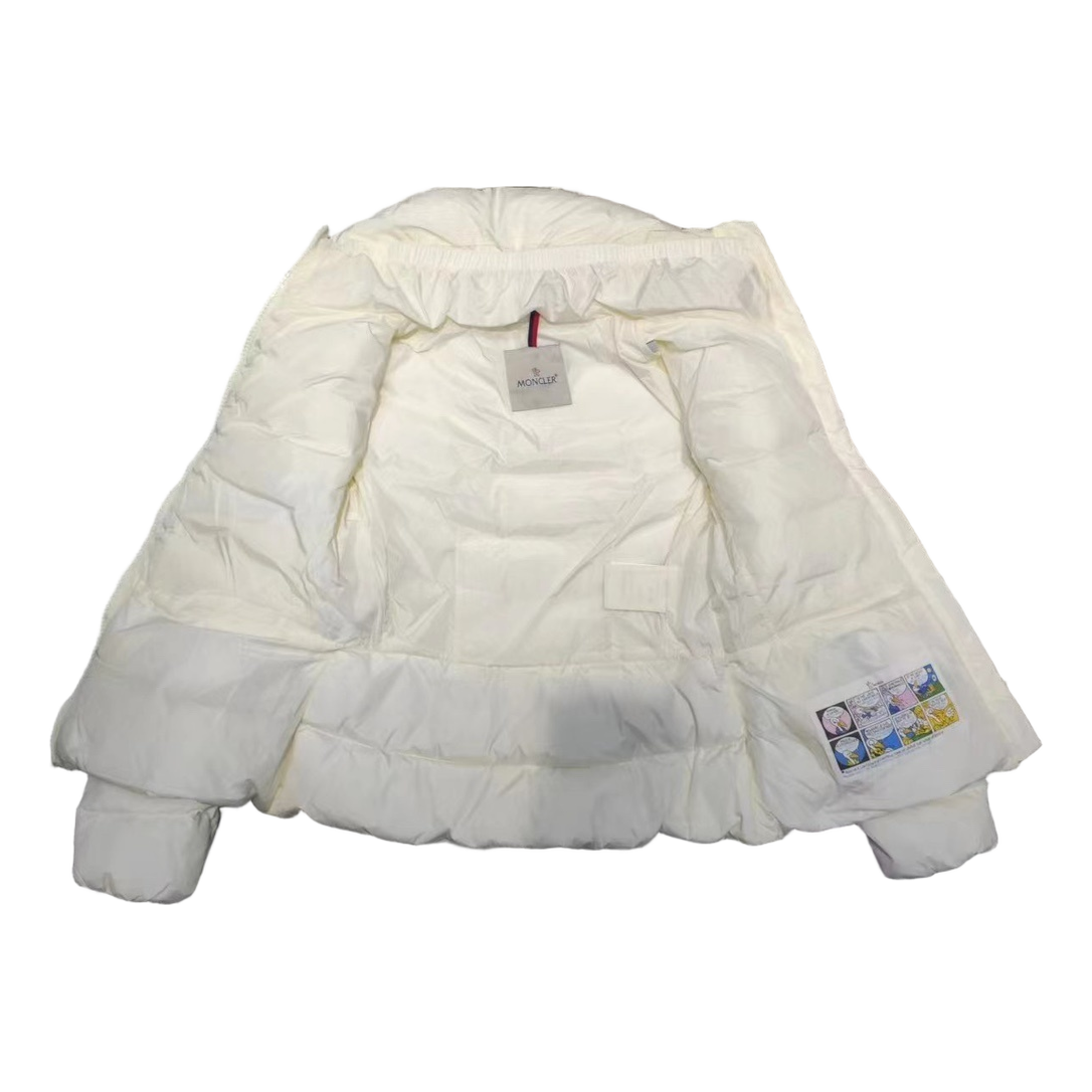 Moncler Ivory Stand-Collar Down Puffer Jacket with Drawstring Waist