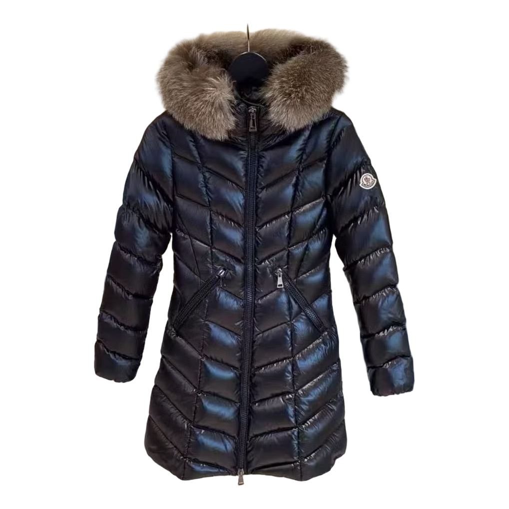 Moncler Fulmarus Chevron-Quilted Hooded Down Coat in Black