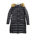 Moncler Black Four-Pocket Long Down Coat with Fur-Trim Hood