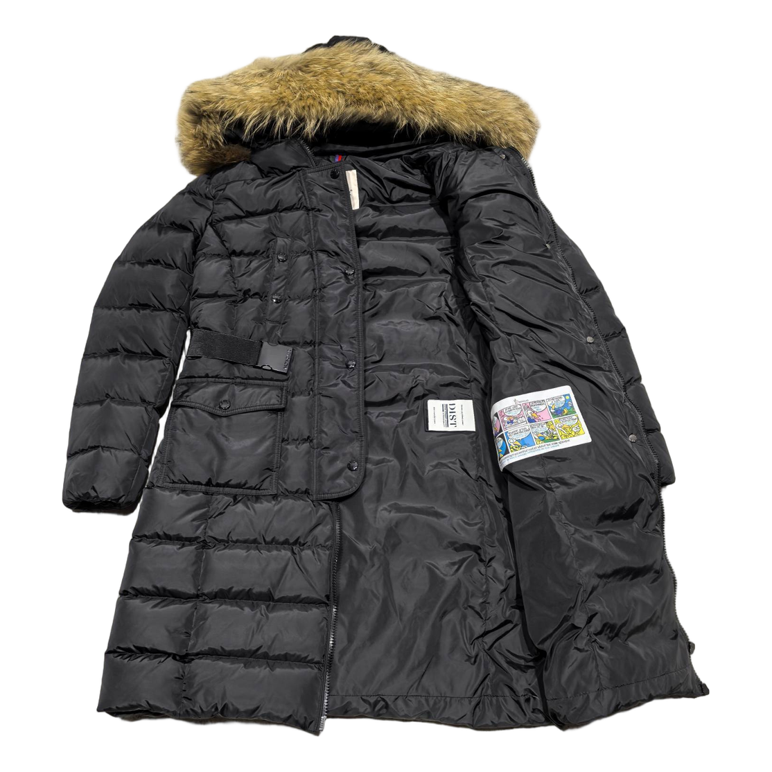 Moncler Black Four-Pocket Long Down Coat with Fur-Trim Hood