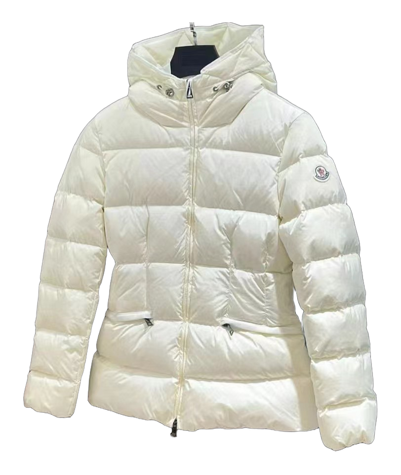 Moncler Ivory Fitted Short Hooded Down Puffer Jacket