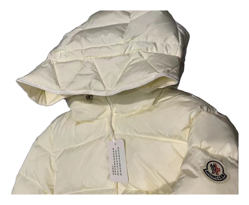 Moncler Ivory Fitted Short Hooded Down Puffer Jacket