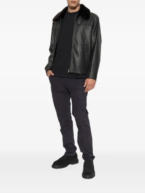 Brioni faux-fur collar leather jacket
