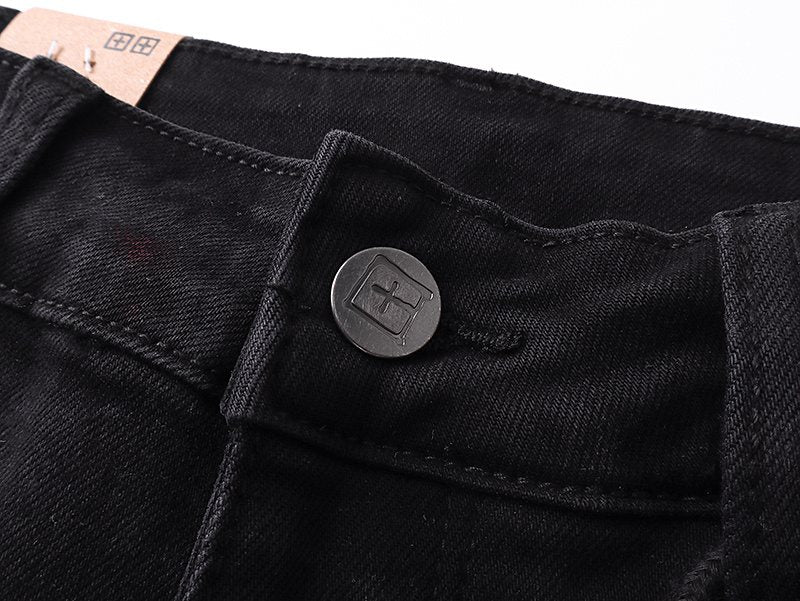 Ksubi Black Slim Tapered Jeans with Red Accents