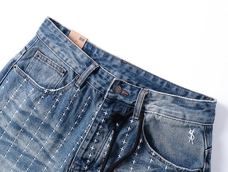 Ksubi Distressed Cross Embroidery Straight-Leg Jeans