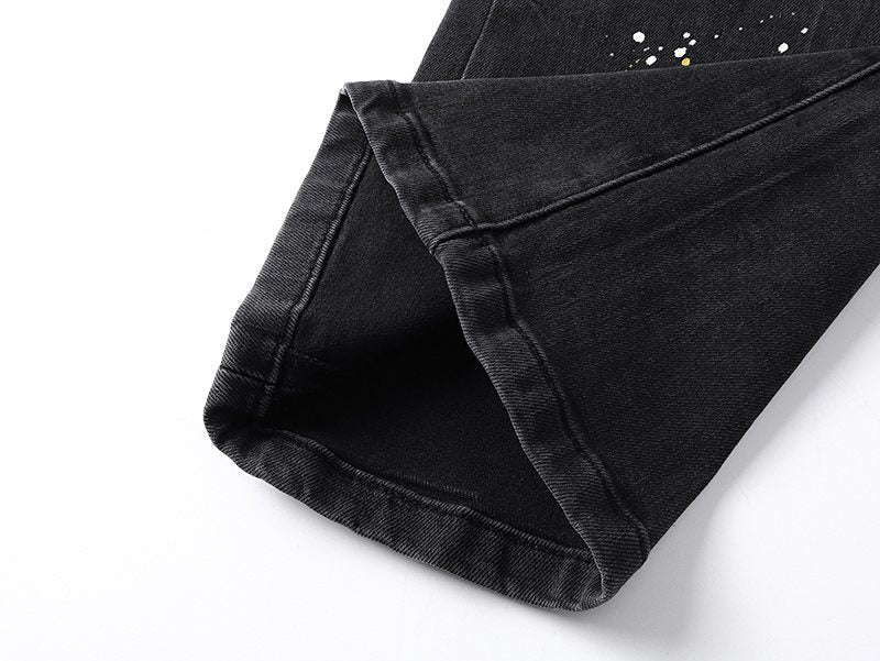 Purple Brand Paint-Splatter Distressed Black Jeans