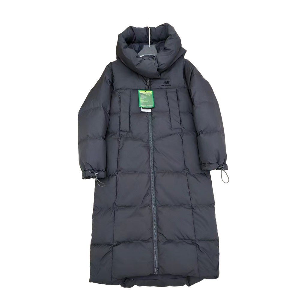 New Balance Long Hooded Puffer Coat in Black