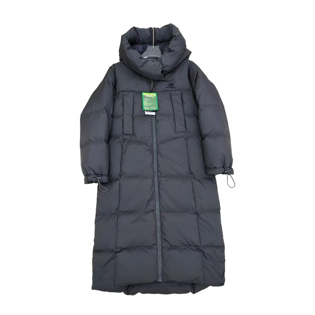 New Balance Long Hooded Puffer Coat in Black