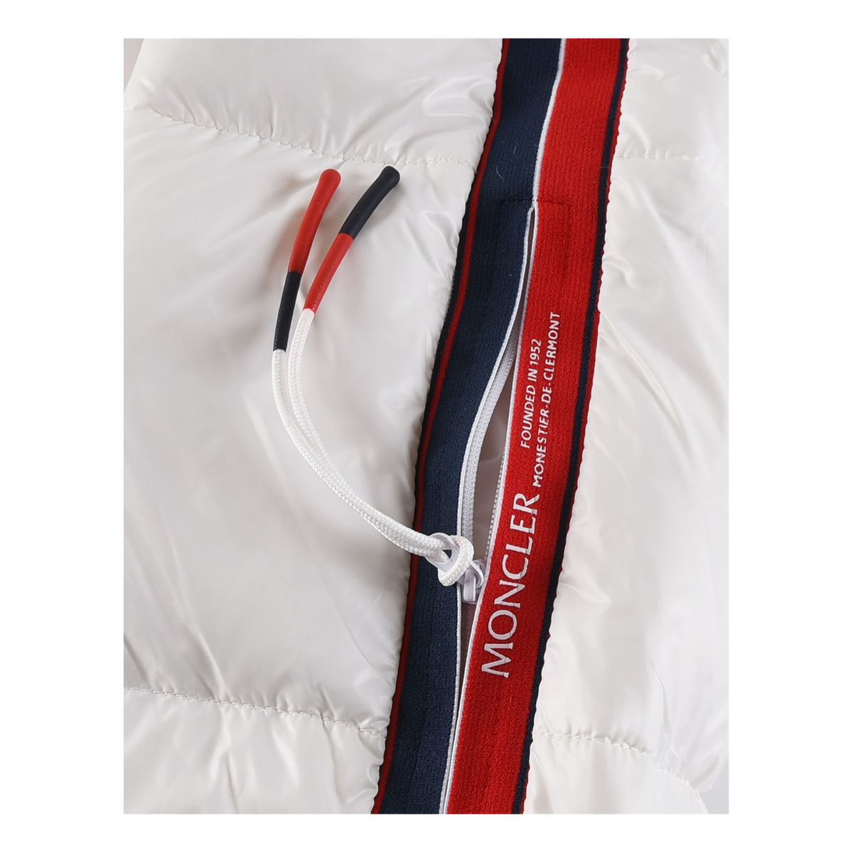 Moncler Glossy Hooded Down Puffer Jacket with Tricolour Sleeve Stripe