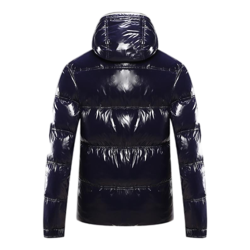 Moncler Glossy Hooded Down Puffer Jacket with Contrast Trim