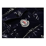 Moncler Glossy Hooded Down Puffer Jacket with Contrast Trim