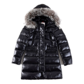 Moncler Long Down Puffer Jacket with Fur-Trim Hood & Drawstring Waist