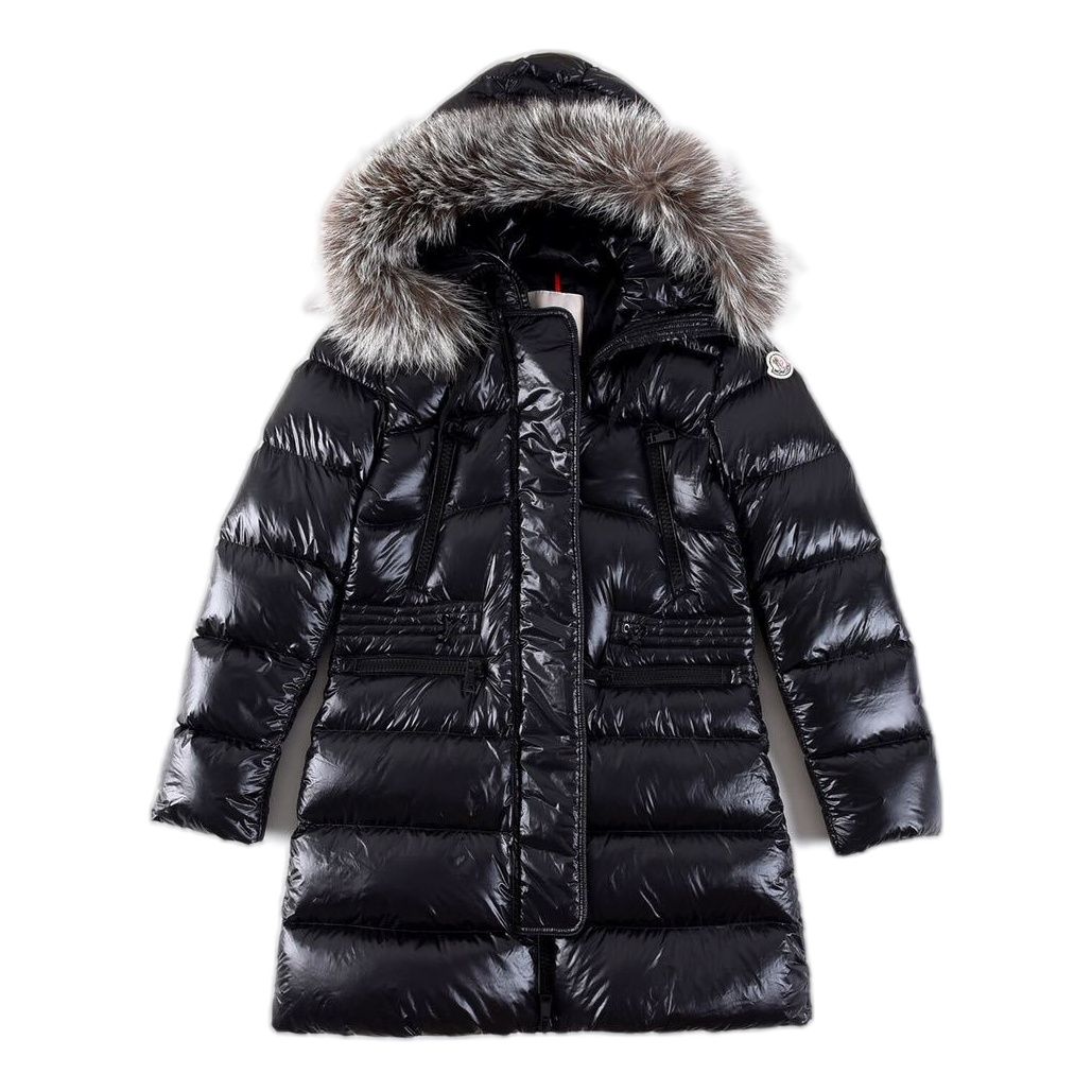 Moncler Long Down Puffer Jacket with Fur-Trim Hood & Drawstring Waist