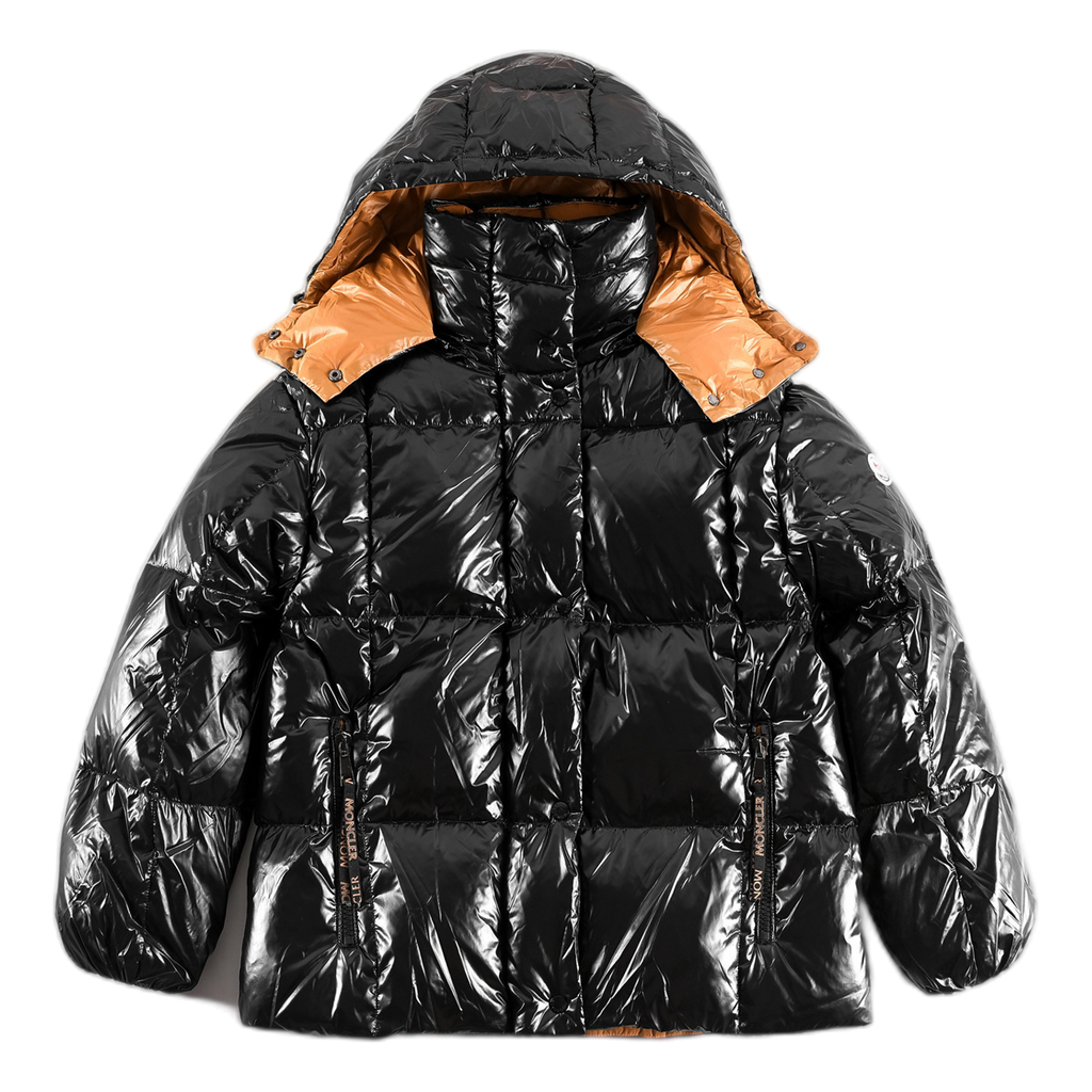 Moncler Black Glossy Short Down Puffer Jacket with Copper Lining