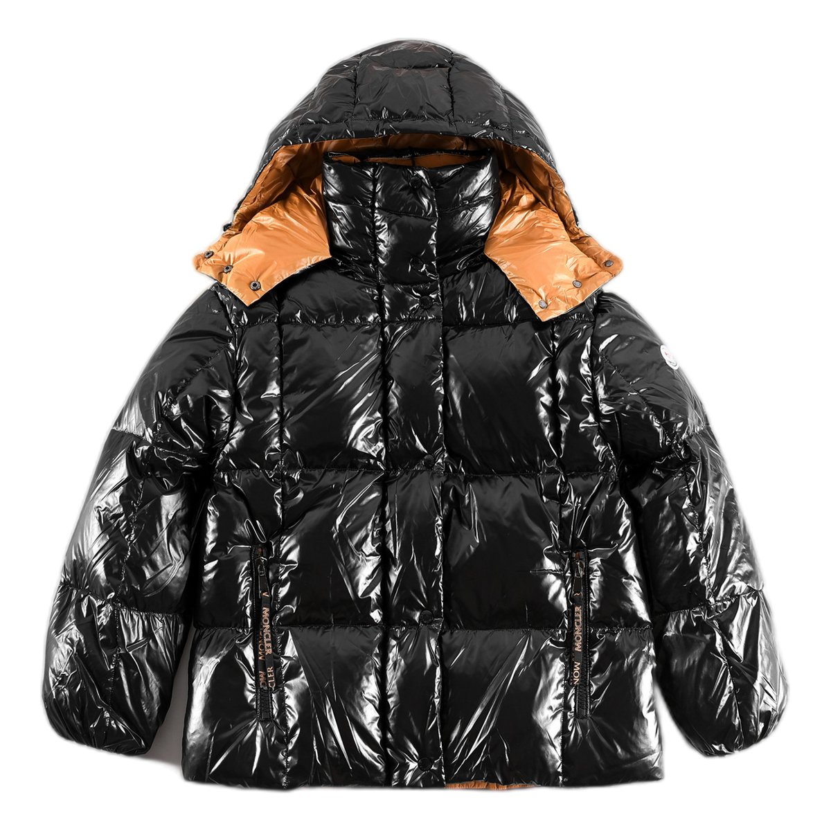 Moncler Black Glossy Short Down Puffer Jacket with Copper Lining
