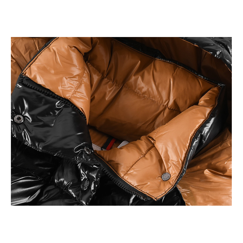 Moncler Black Glossy Short Down Puffer Jacket with Copper Lining