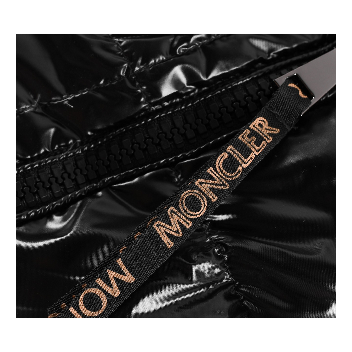 Moncler Black Glossy Short Down Puffer Jacket with Copper Lining