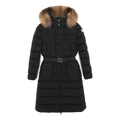 Moncler Khloe Belted Long Down Coat with Fur-Trim Hood in Black