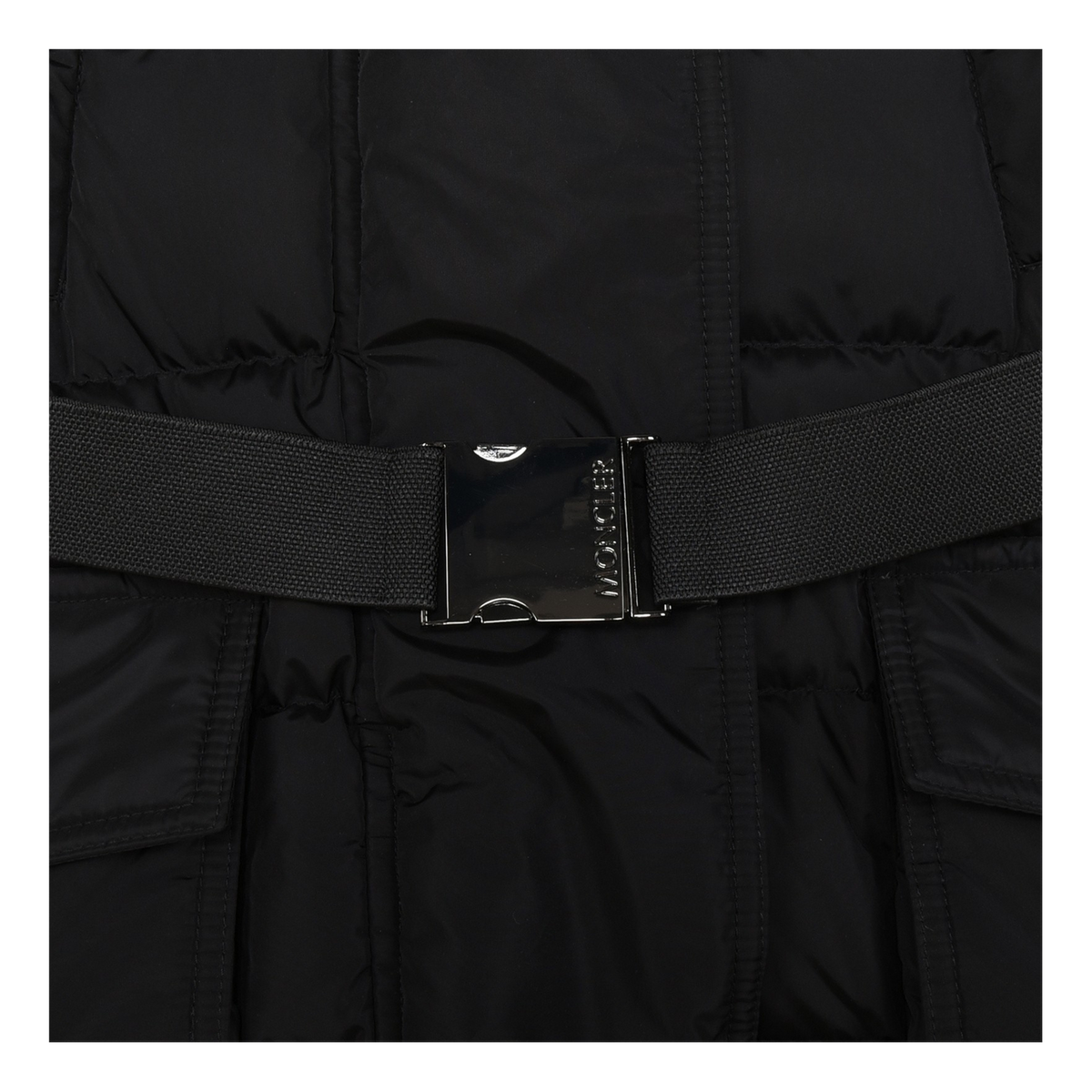 Moncler Khloe Belted Long Down Coat with Fur-Trim Hood in Black
