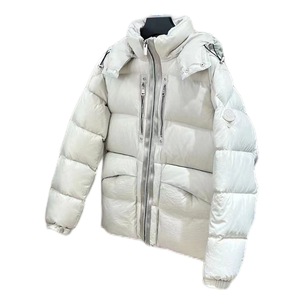 Moncler Off-White Hooded Down Puffer Jacket with Two-Way Zip