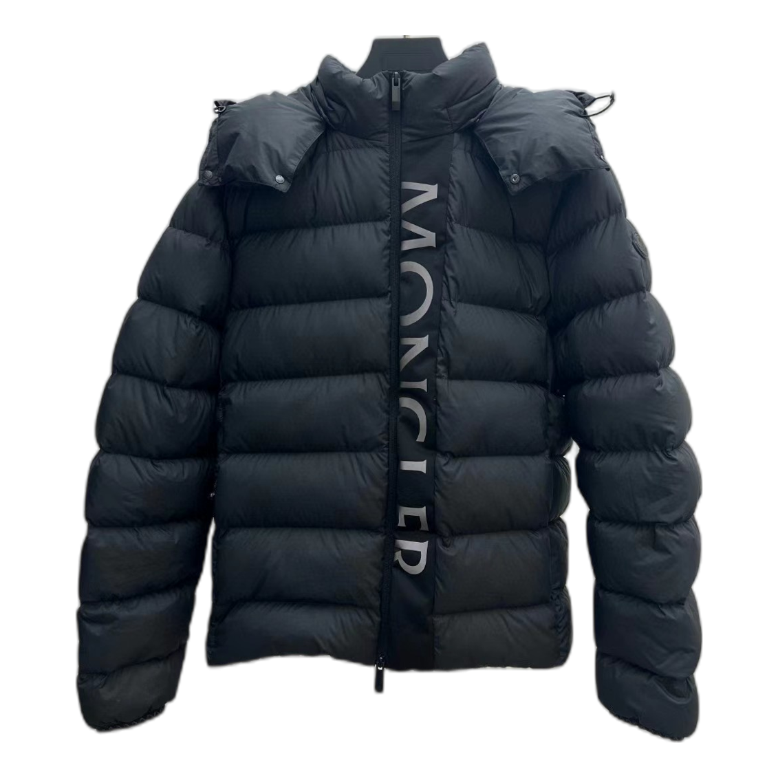 Moncler Vertical-Logo Snap-Front Down Puffer Jacket in Black