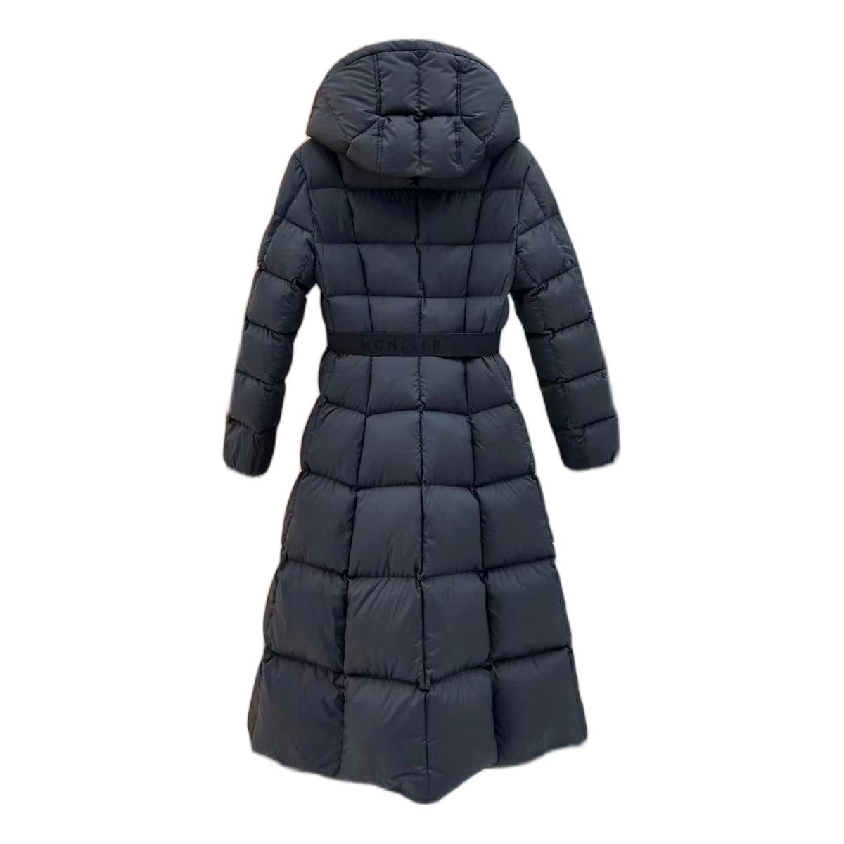 Moncler Black Fitted Long Down Coat with Adjustable Drawstring Hood