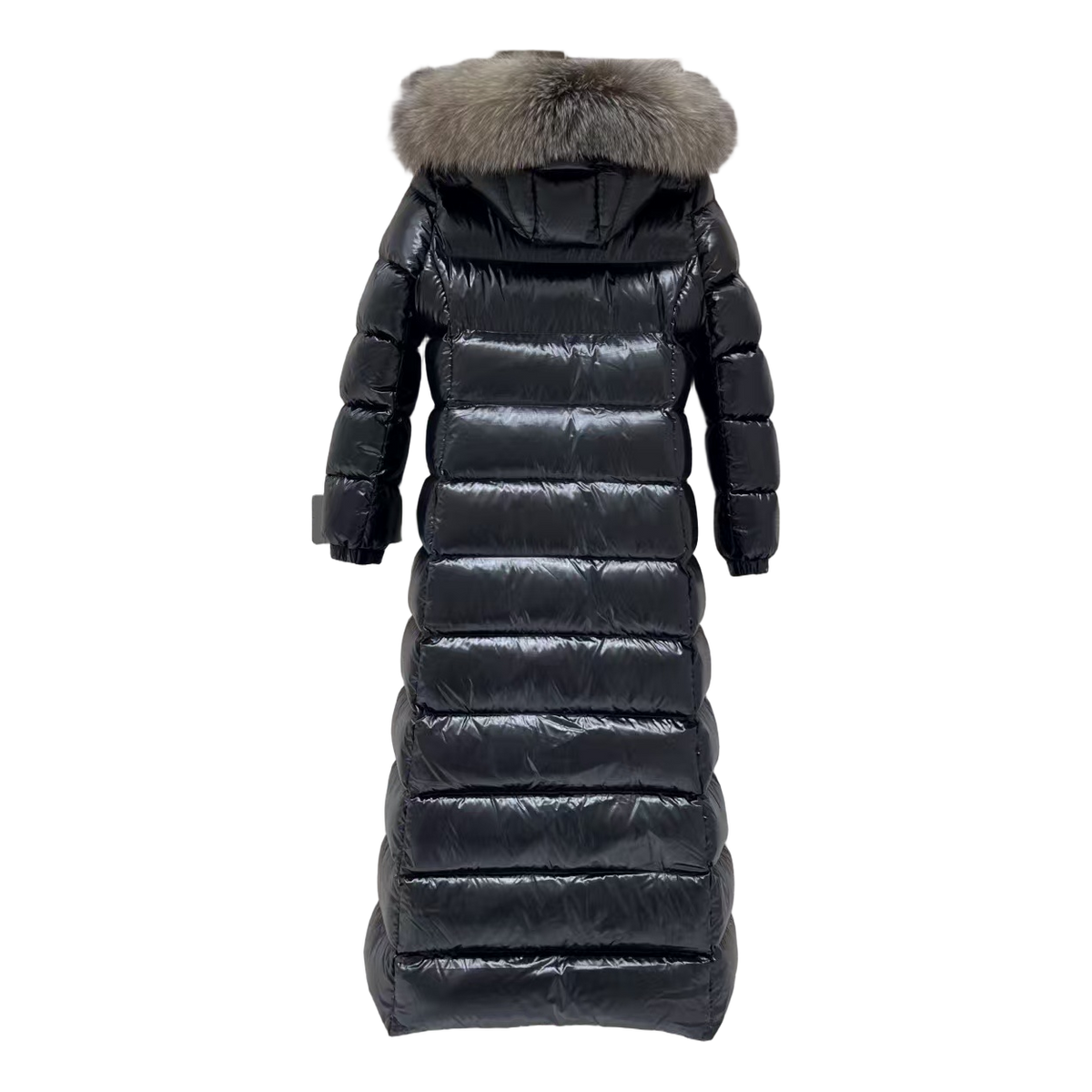 Moncler Hudson Long Down Puffer Coat with Fur Trim