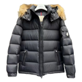 Moncler Black Long Down Puffer Jacket with Fur-Trim Hood