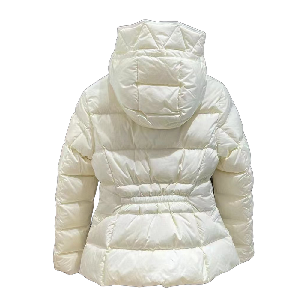 Moncler Ivory Fitted Short Hooded Down Puffer Jacket