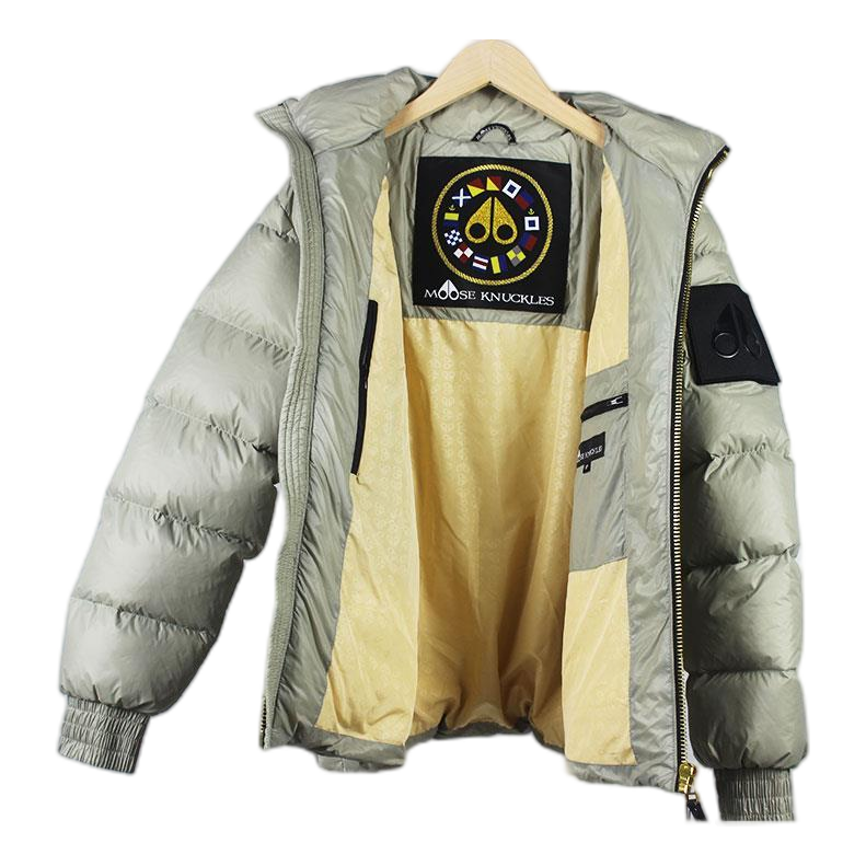 Moose Knuckles Stand-Collar Down Puffer Jacket in Sage Grey