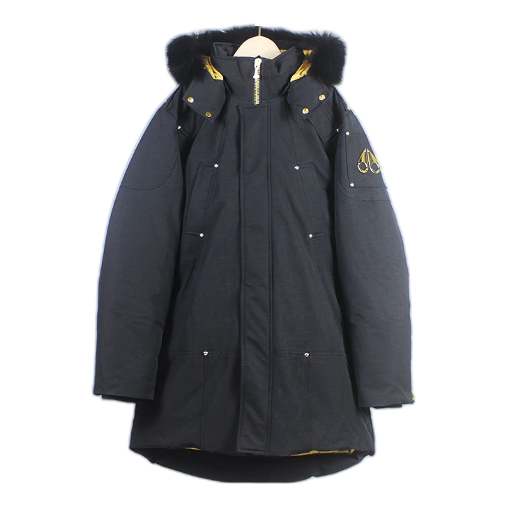 Moose Knuckles Stag Lake Down Parka with Fur-Trim Hood & Gold-Tone Hardware in Black