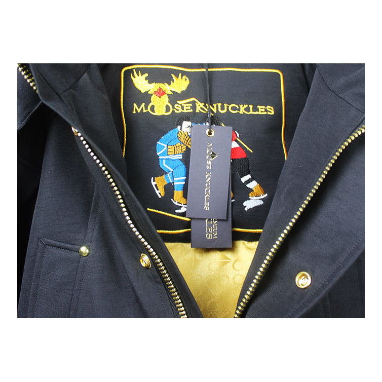 Moose Knuckles Stag Lake Down Parka with Fur-Trim Hood & Gold-Tone Hardware in Black