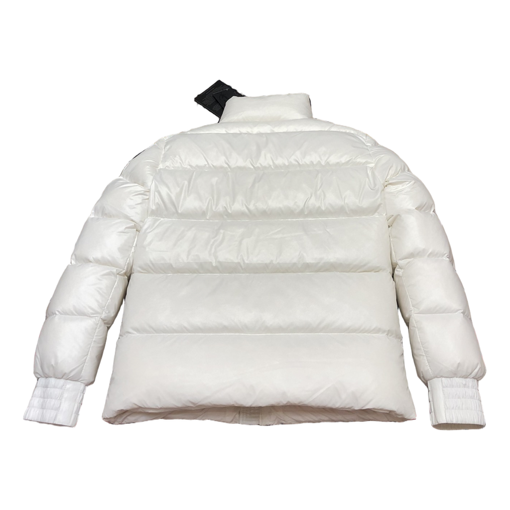 Moose Knuckles Logo-Zip Quilted Down Bomber Jacket in Off White