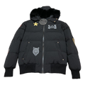 Moose Knuckles Patch-Detail Hooded Down Bomber Jacket in Black