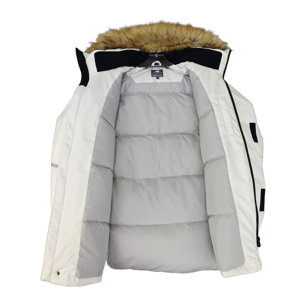 New Balance Faux Fur-Trim Hooded Utility Jacket in White