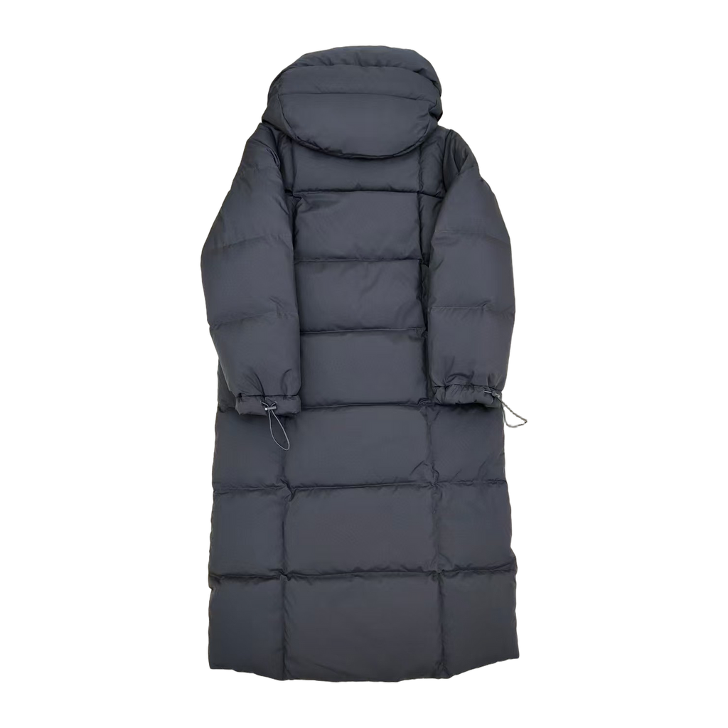 New Balance Long Hooded Puffer Coat in Black