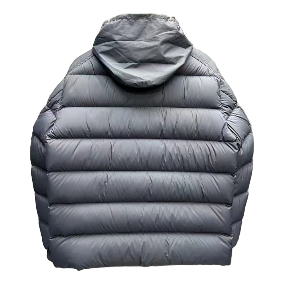 Moncler Tricolour Sleeve-Band Stand-Collar Down Puffer Jacket in Navy