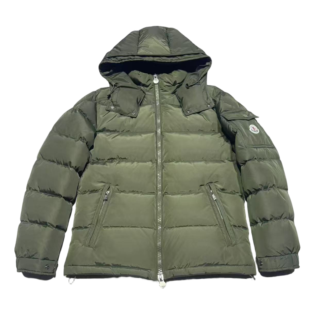 Moncler Maya Matte Hooded Down Puffer Jacket in Olive Green