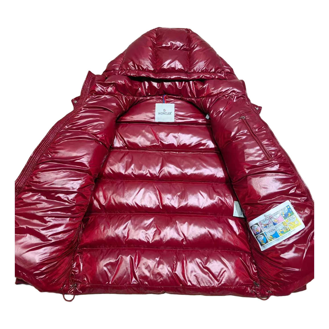 Moncler Glossy Red Hooded Down Puffer Jacket with Logo Zip