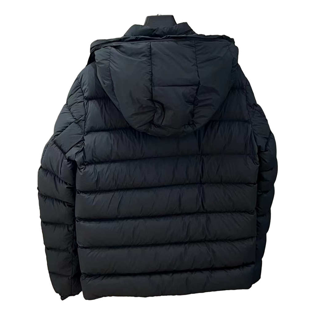 Moncler Vertical-Logo Hooded Down Puffer Jacket in Black