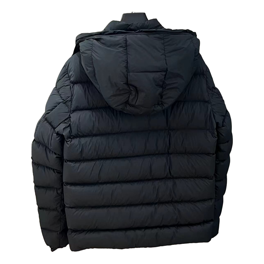 Moncler Vertical-Logo Hooded Down Puffer Jacket in Black