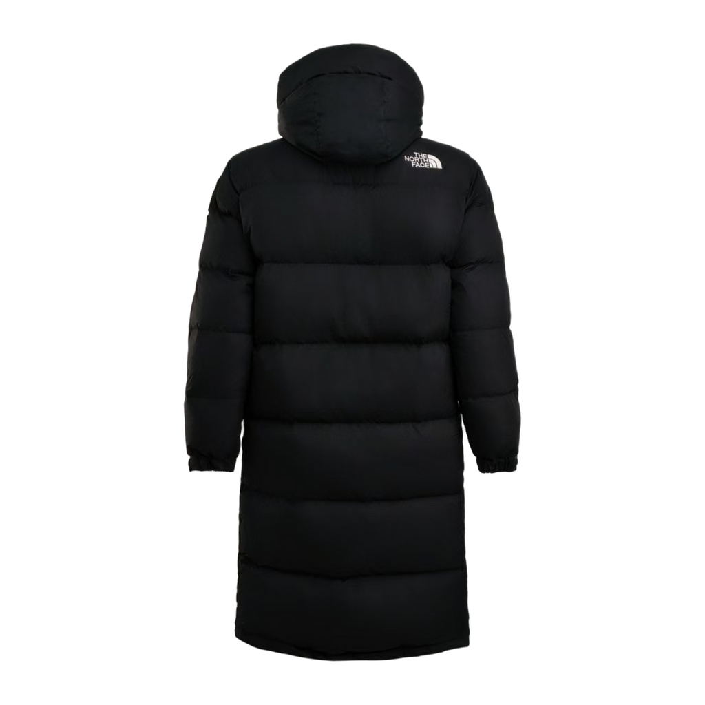The North Face Color-Block Long Hooded Down Coat in Black