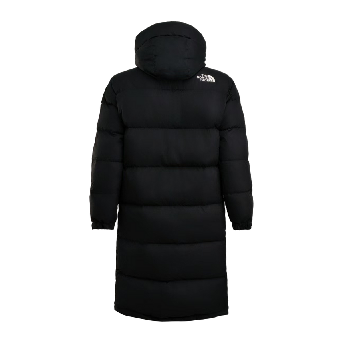 The North Face Color-Block Long Hooded Down Coat in Black