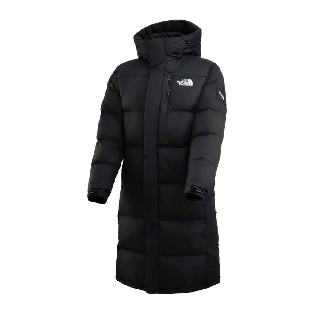 The North Face Color-Block Long Hooded Down Coat in Black