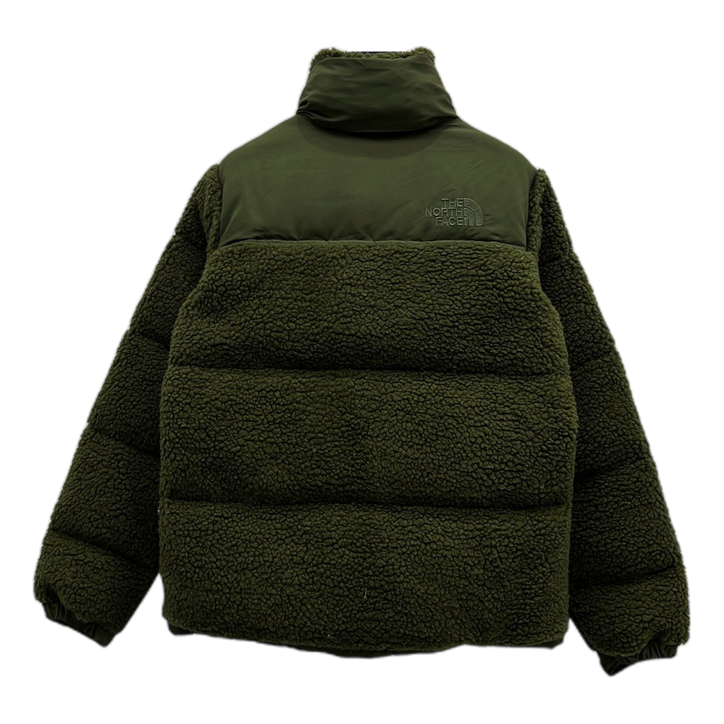 The North Face Fleece-Panel Puffer Jacket with Stand Collar in Olive