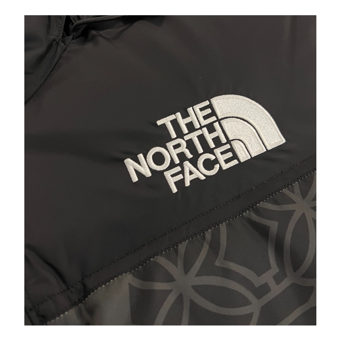 The North Face 1996 Nuptse Patterned Down Puffer Jacket in Black