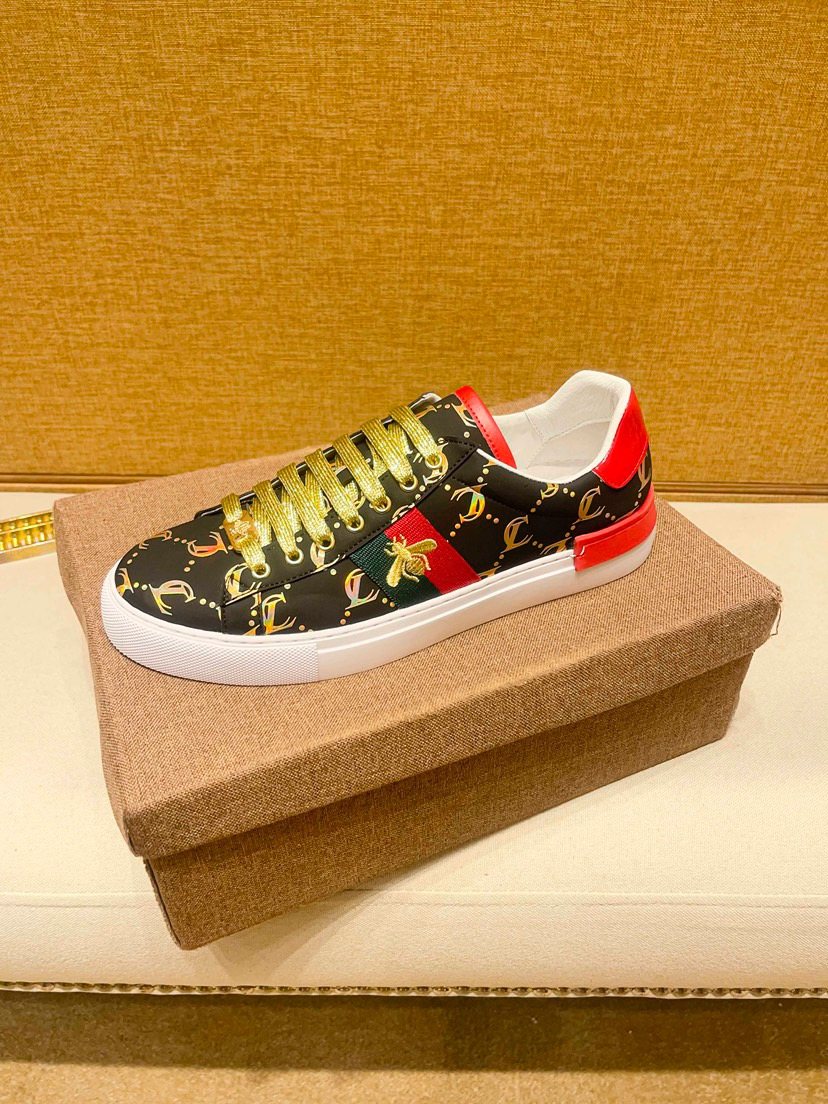Black Patterned Gold-Lace Low-Top Sneakers